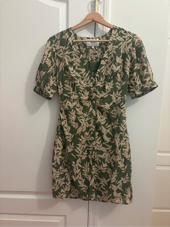 ba&sh Dresses & Skirts - ba&sh Green and Cream Leaf-Print Short Dress